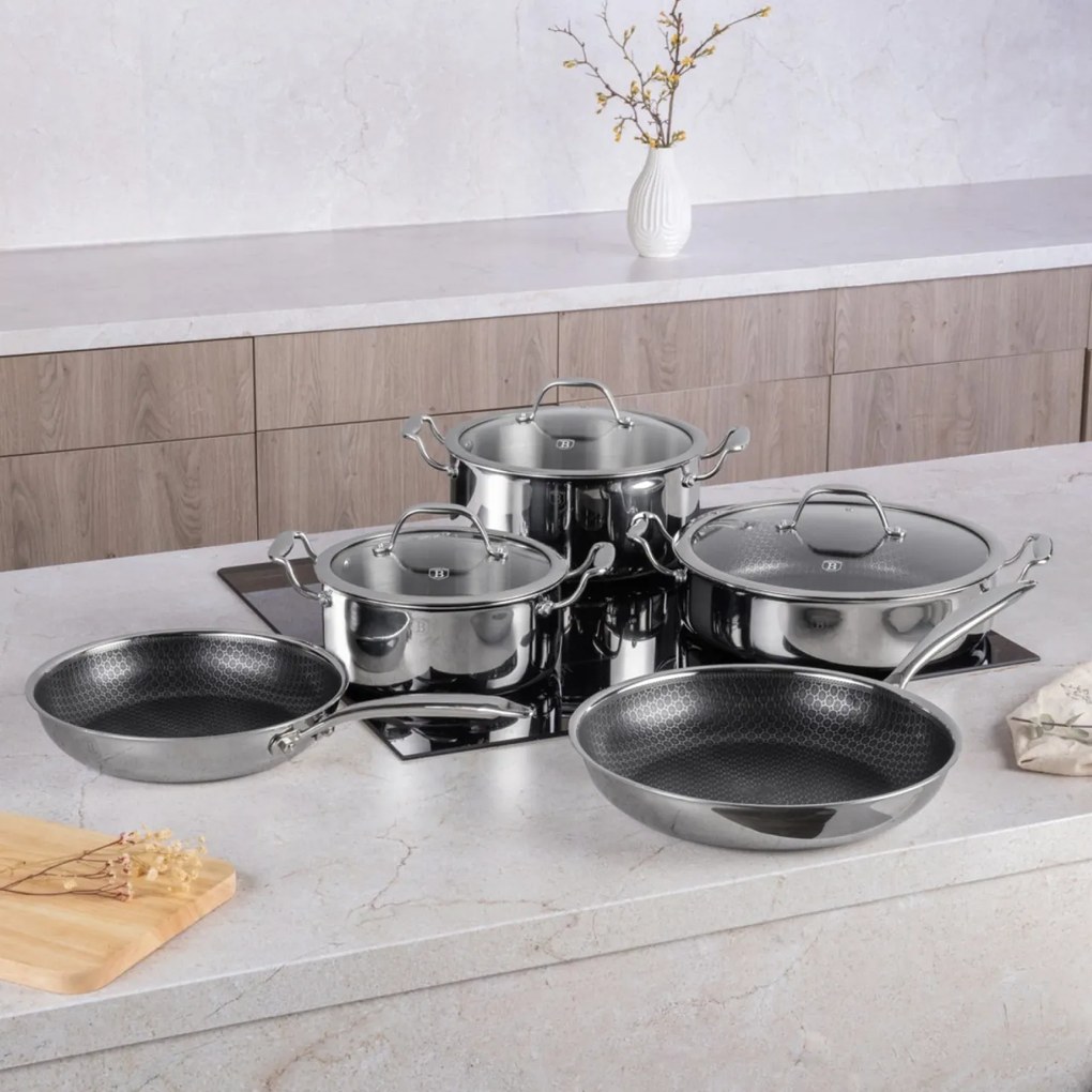 Set oale si tigai inox cu capace 8 piese Eternal Berlinger Haus BH8518, compatibile inductie si cuptor