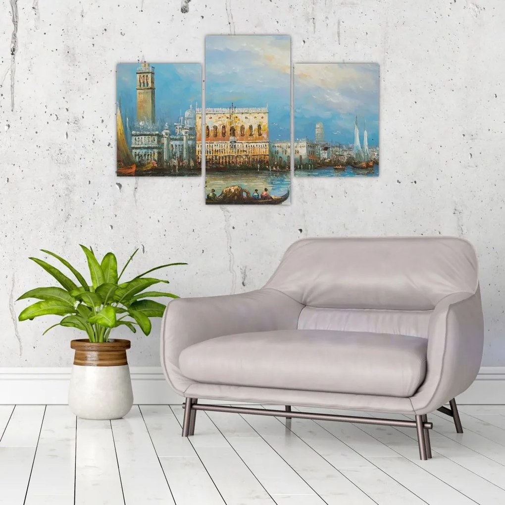 Tablou - Gondola care trece prin Veneția, pictură în ulei (90x60 cm)