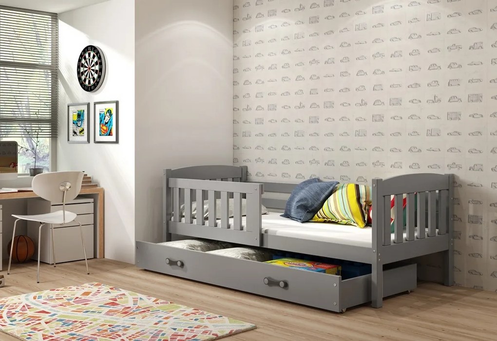 Supermobel Pat pentru copii KUBUS P1 + SD + saltea + somieră GRATIS, 80x160, alb, alb