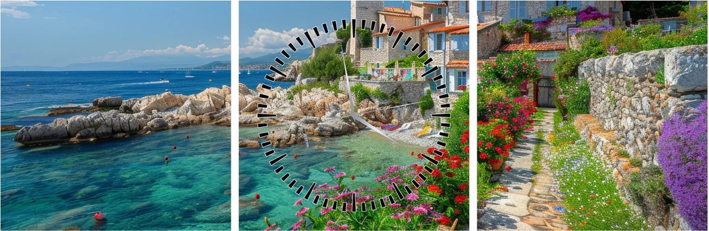 Tablou - Sat pitoresc de coastă (cu ceas) (90x30 cm)
