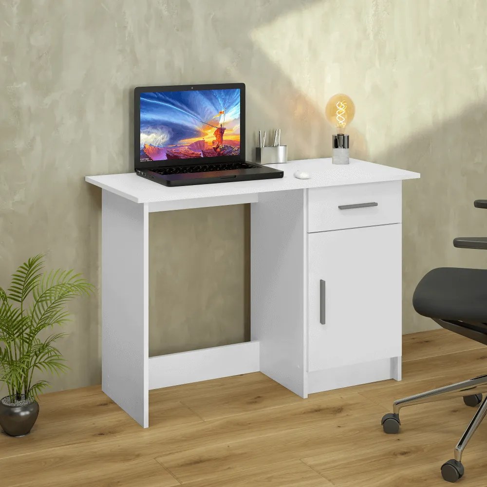 Birou pentru pc , 108.5 cm lungime , alb , modern