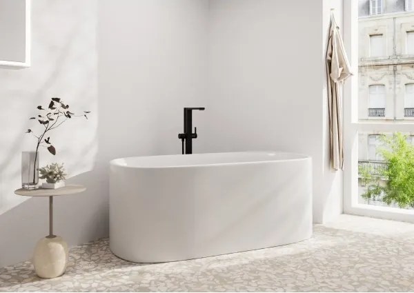 Baterie cada, Hansgrohe Tecturis E, montaj pe pardoseala, negru mat, 73445670