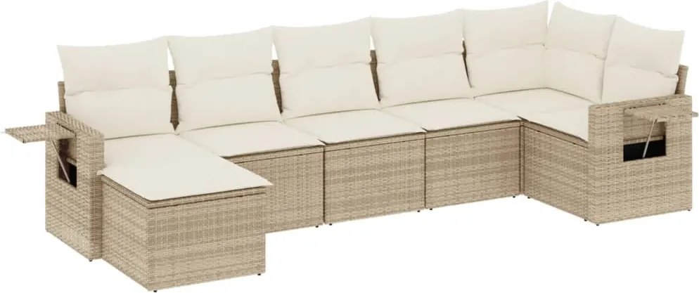 vidaXL Set canapele de grădină, 7 piese, cu perne, bej, poliratan