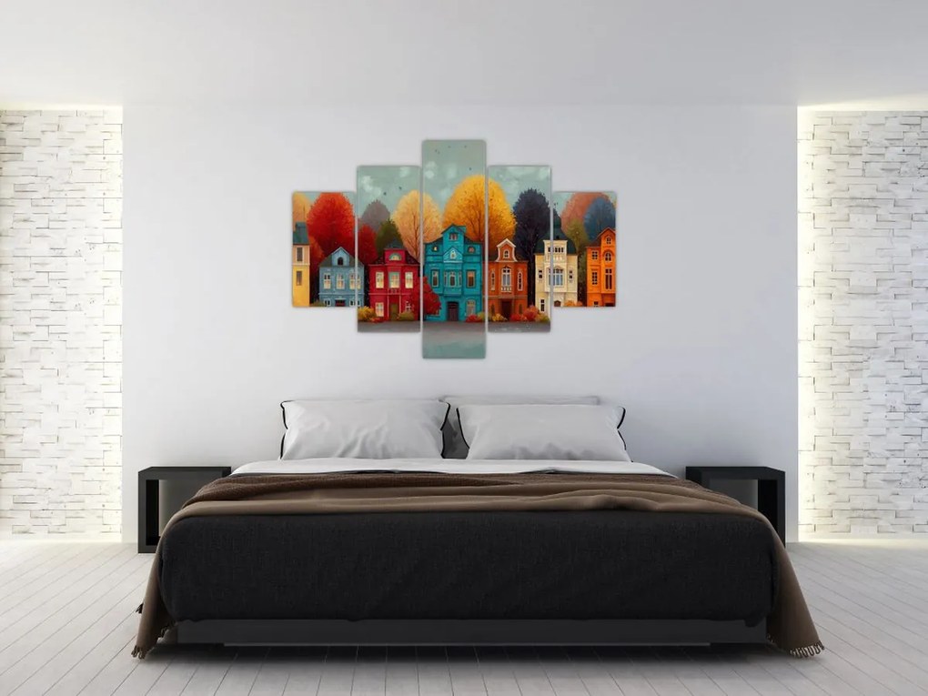 Tablou - Oraș de toamnă pictat (150x105 cm)