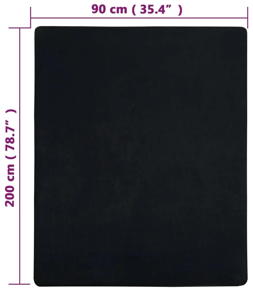 Cearsaf de pat cu elastic, negru, 90x200 cm, bumbac
