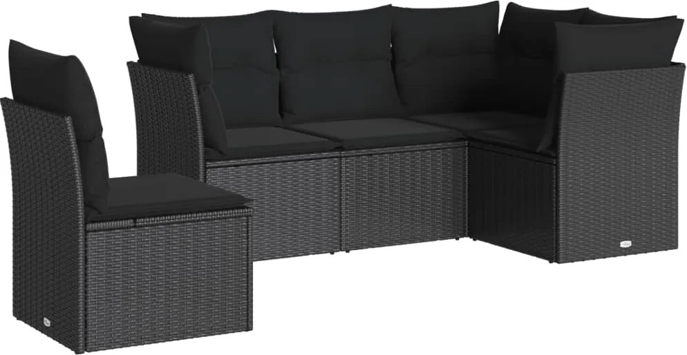 vidaXL Set mobilier de grădină cu perne, 5 piese, negru, poliratan