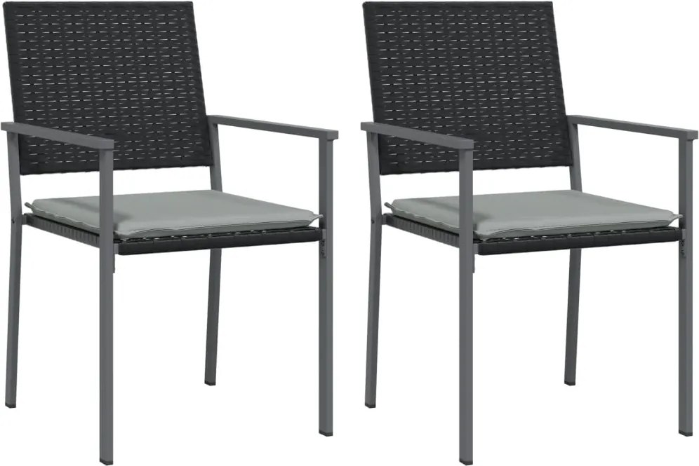 vidaXL Scaune de grădină cu perne 2 buc. negru 54x62,5x89 cm poliratan