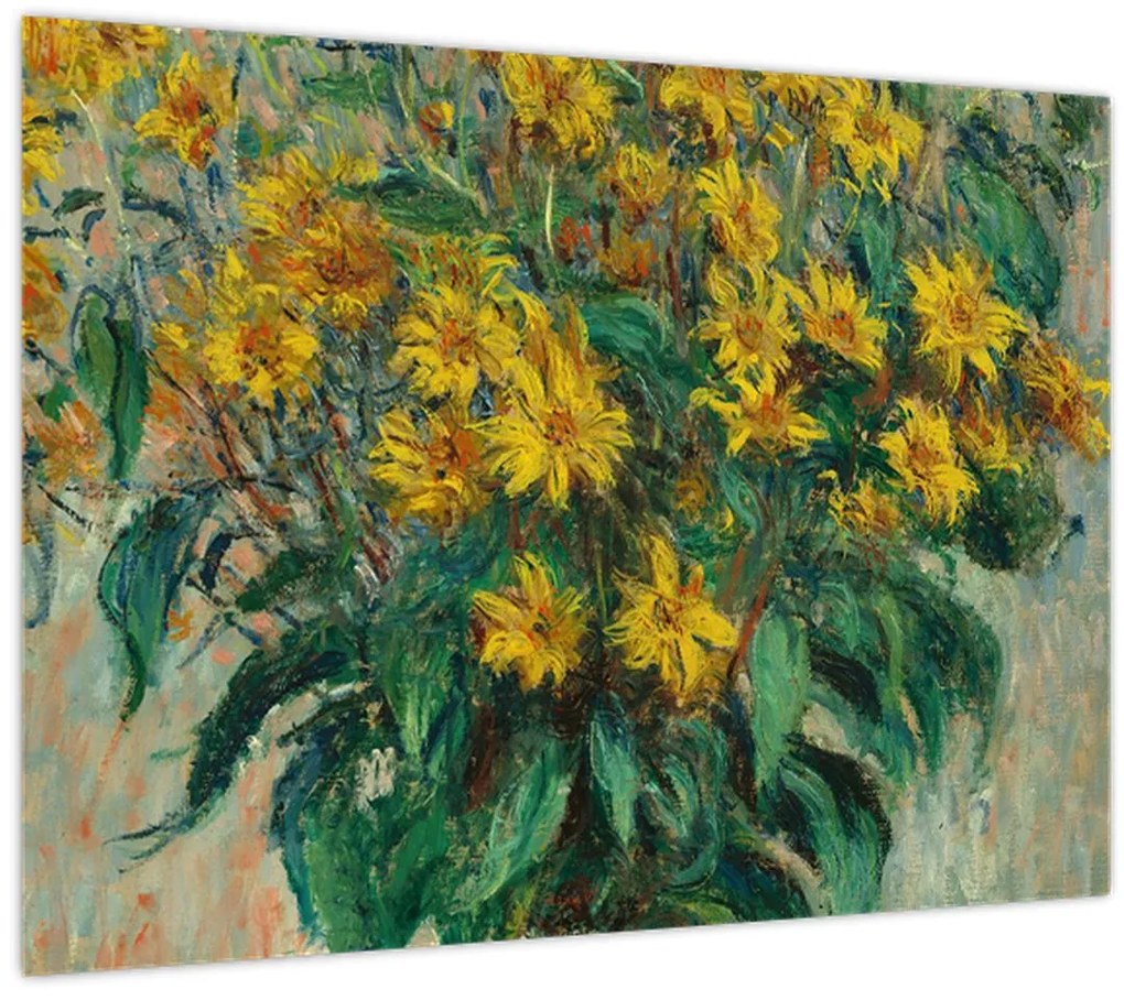 Tablou pe sticlă - Claude Monet, Jerusalem Artichoke Flowers, reproducere (70x50 cm)