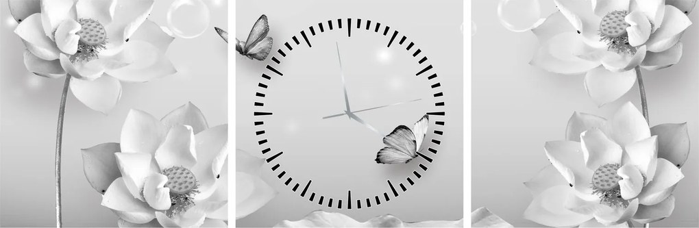 Tablou - Design flori și fluturi (cu ceas) (90x30 cm)