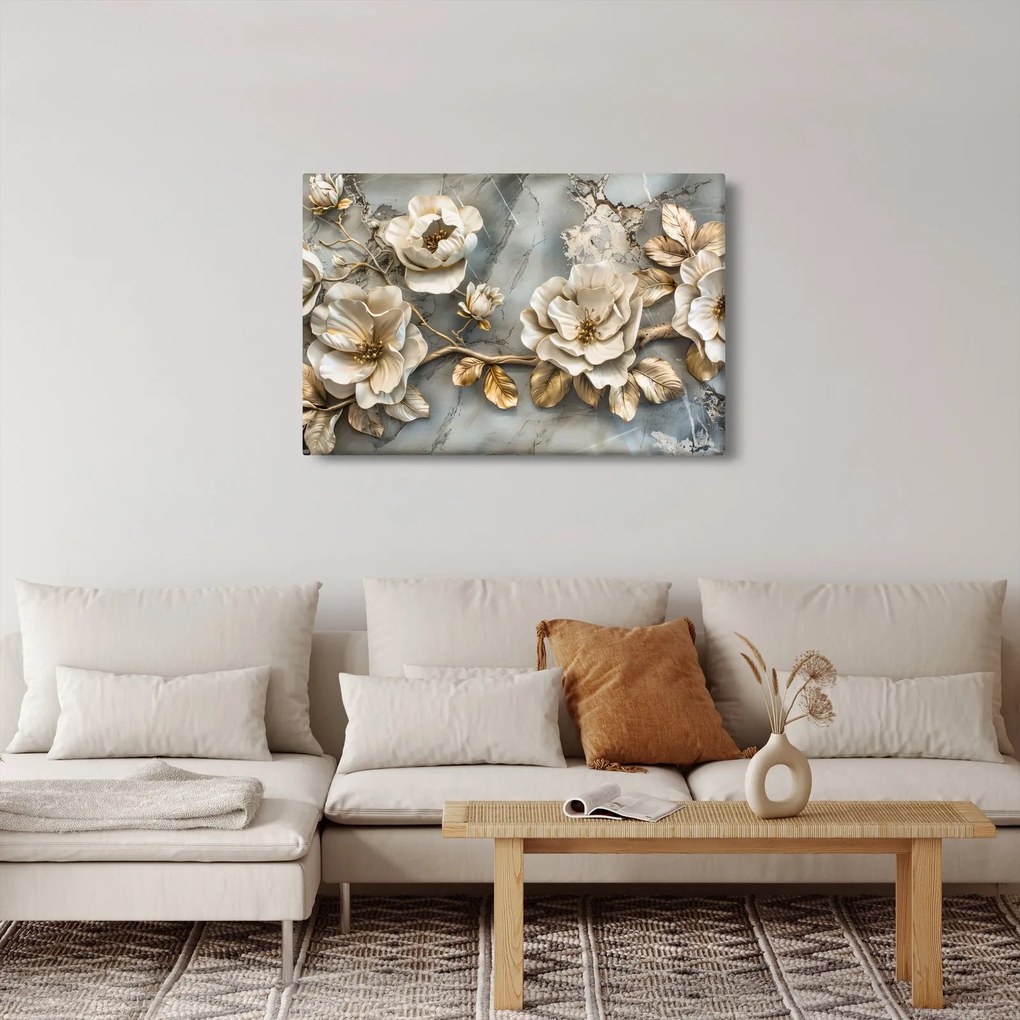 Tablou - Marmură de fundal cu flori (90x60 cm)