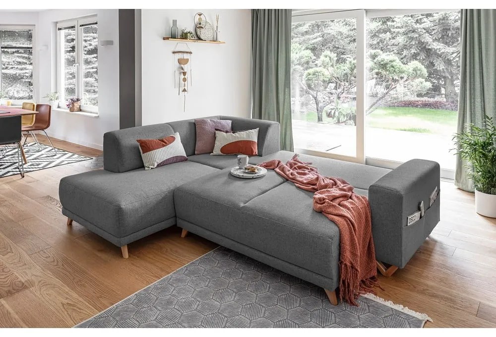 Colțar gri extensibil/cu spațiu de depozitare (cu colț pe partea stângă/în formă de ”L”) Classy Sophie – Miuform