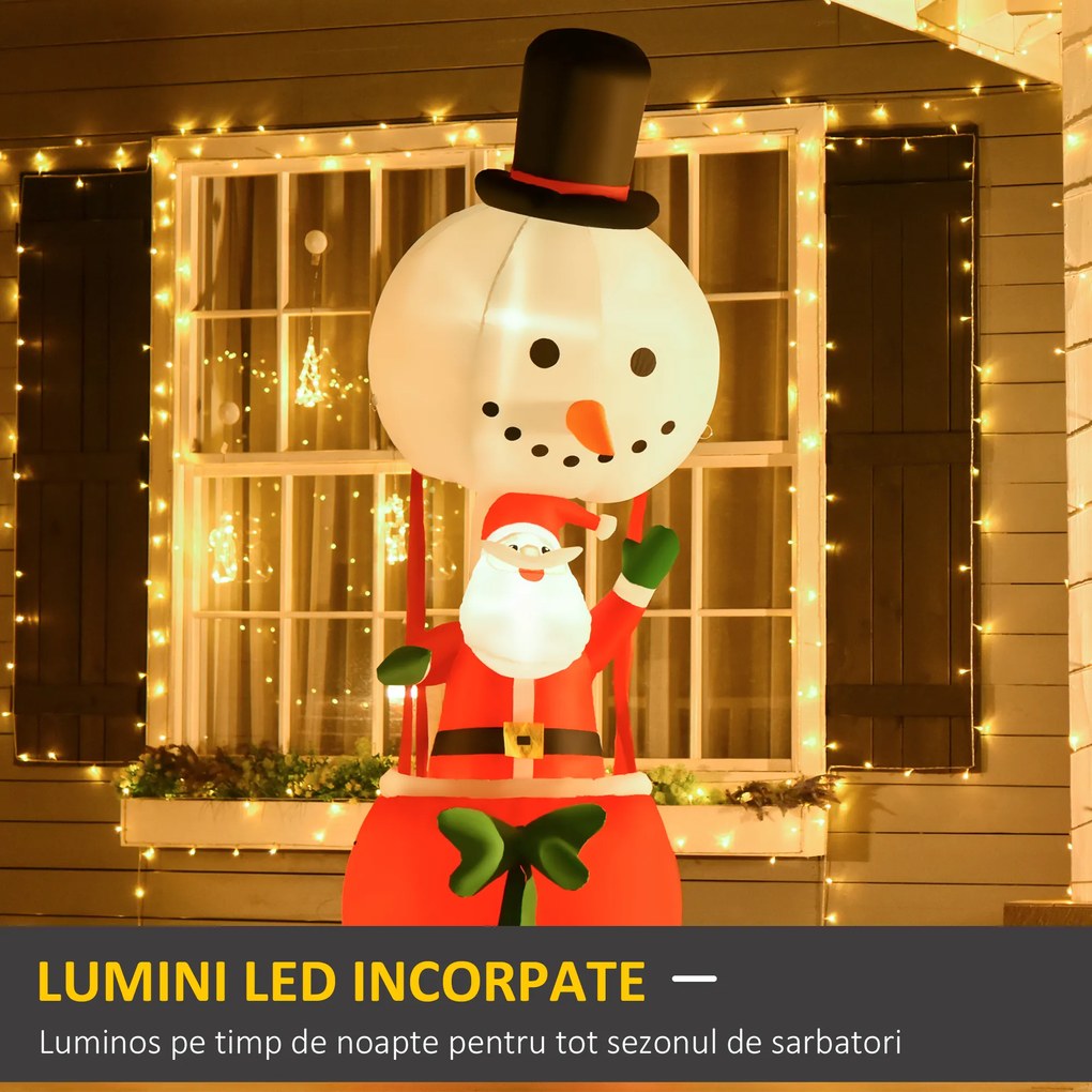 HOMCOM Mos Craciun Gonflabil pe Balon cu Lumini LED Integrate, Decoratiune de Craciun pentru Exterior | AOSOM RO