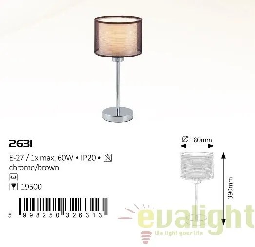 Veioza, Lampa de masa design modern, finisaj crom/ maro, diametru 18cm, Anastasia 2631 RX