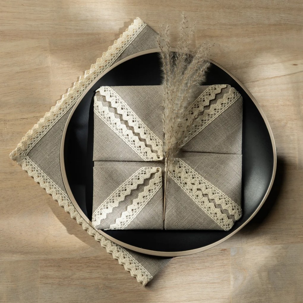 Set de șervețele din in cu dantelă 4 buc.