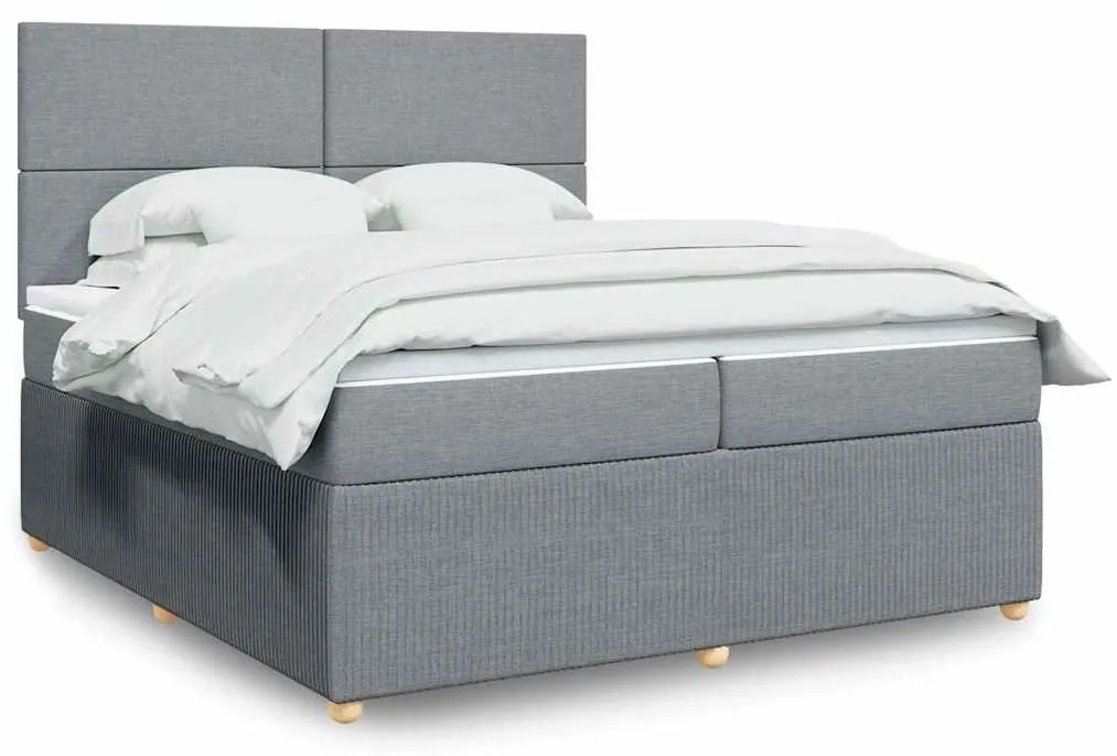 vidaXL Pat box spring cu saltea, gri deschis, 200x200 cm, textil