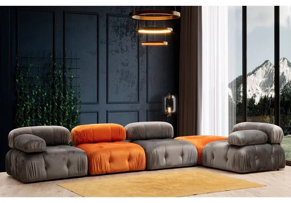 Taburet portocaliu cu tapițerie din catifea Bubble – Artie