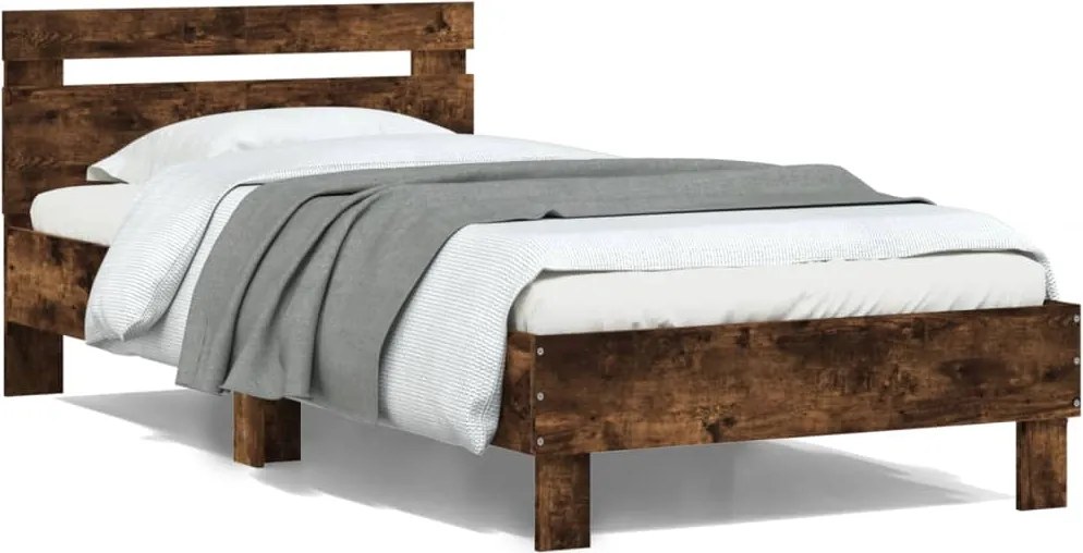 vidaXL Cadru de pat cu tăblie stejar fumuriu 100x200 cm lemn prelucrat