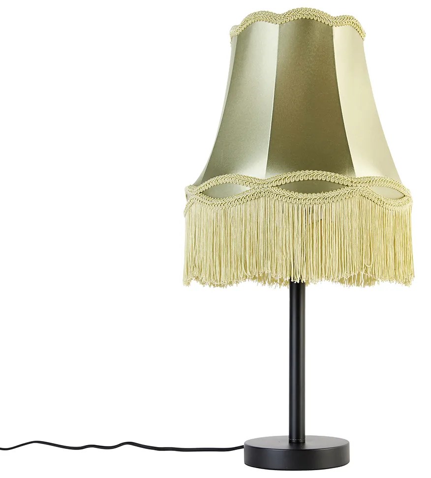 Lampa de masa clasica neagra cu abajur bunic verde 30 cm - Simplo