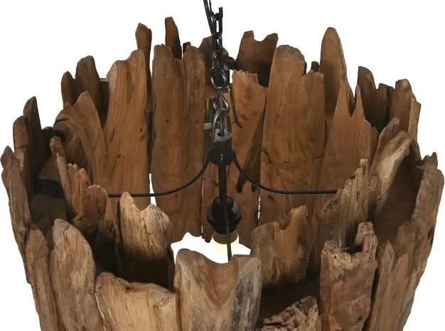 Lustră suspendată natural, 65x65x50 , din lemn de tec si metal "Bosque"