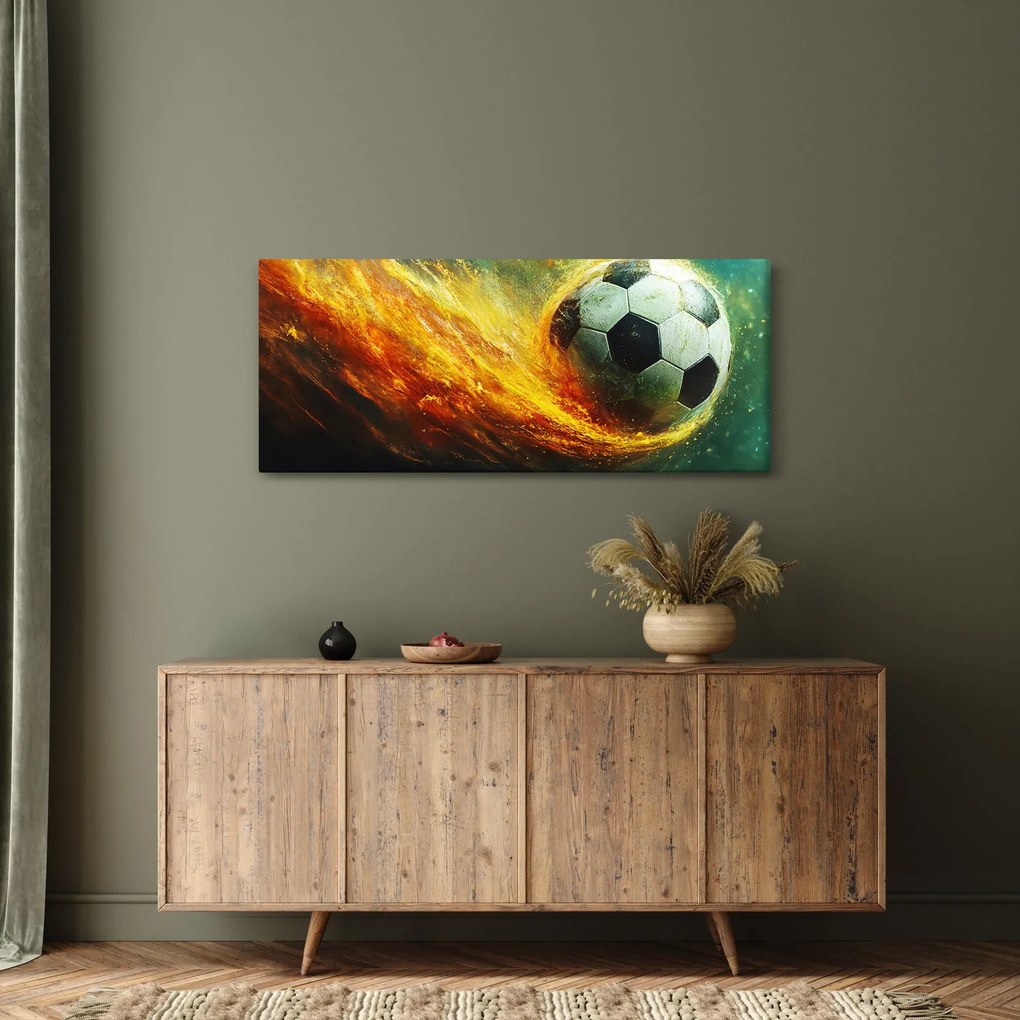 Tablou - Minge de Fotbal în Zbor (120x50 cm)