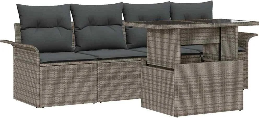 vidaXL Set de canapele pentru grădină cu pernă 5 pcs Gri poliratan