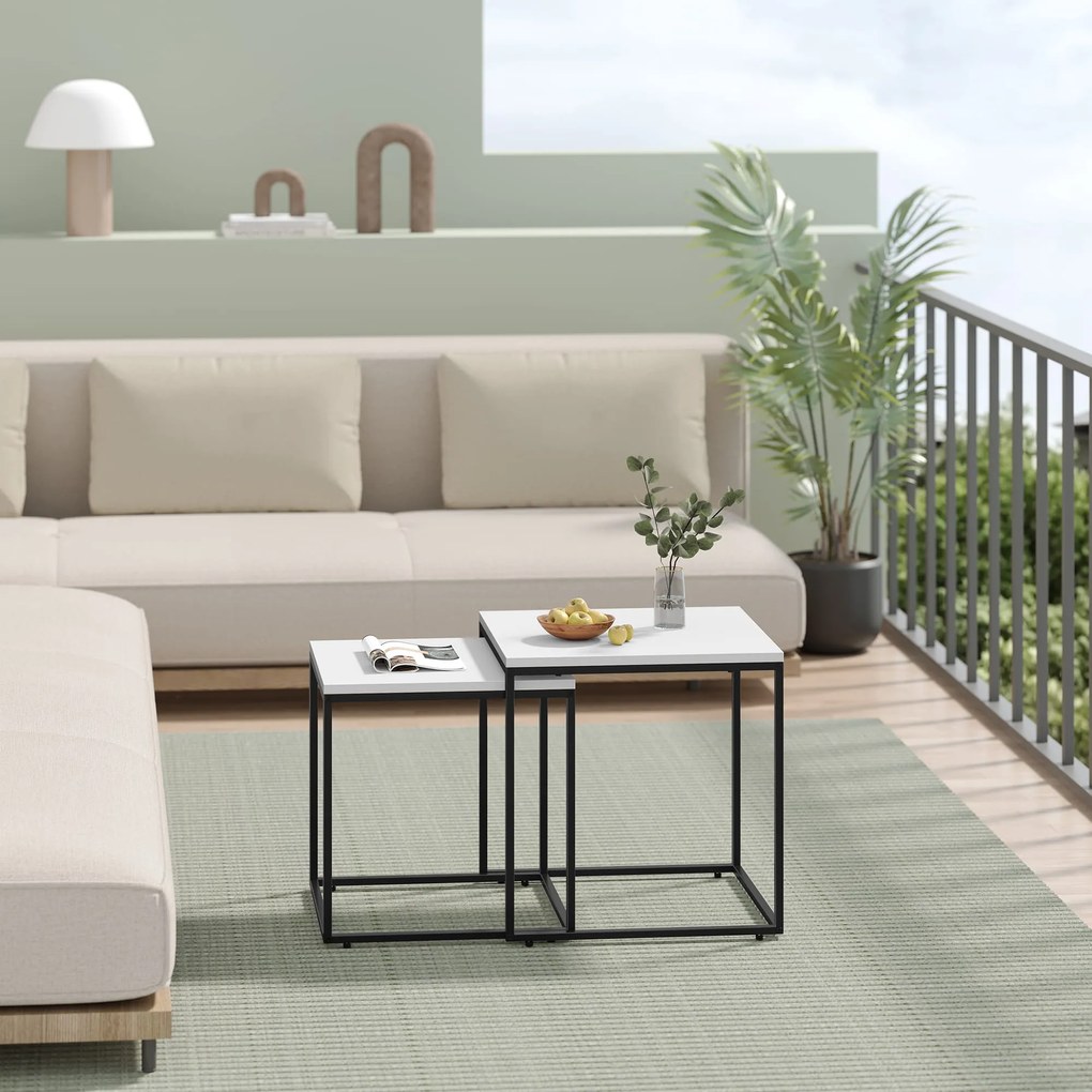 Set 2 piese mese de cafea QUADRO, albe