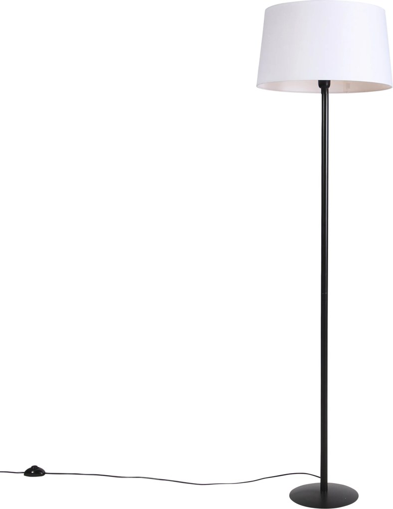 Lampă de podea neagră cu abajur din in alb 45 cm - Simplo
