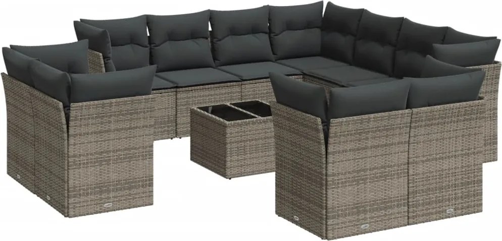 vidaXL Set canapea de grădină cu perne, 12 piese, gri, poliratan