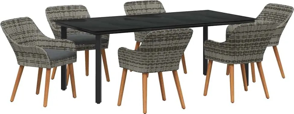 vidaXL Set de masă pentru grădină cu pernă 7 pcs Gri poliratan