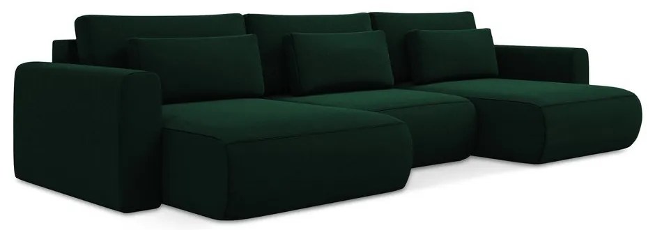 Colțar verde extensibil/cu spațiu de depozitare cu tapițerie din catifea (în formă de "U") Kapua – Makamii