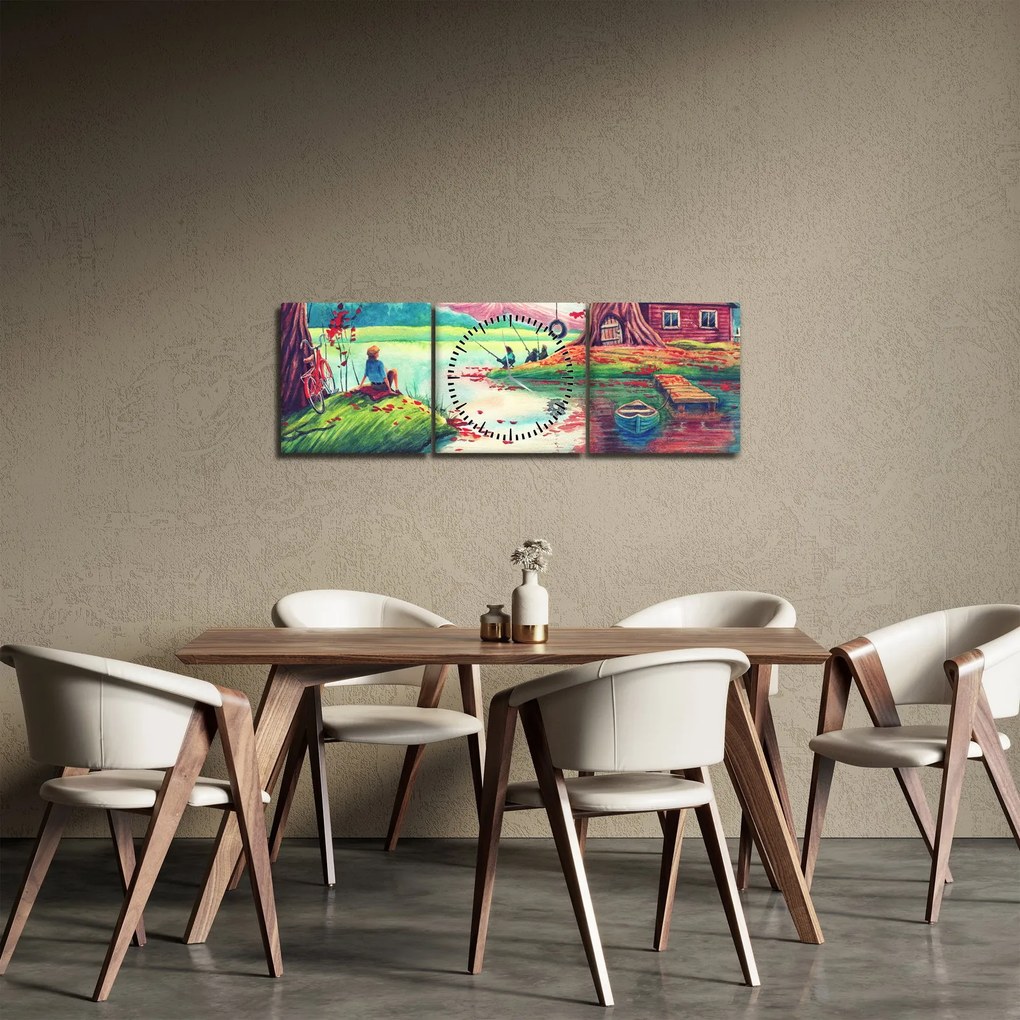 Tablou - Acuarelă, Golf într-un sat de munte (cu ceas) (90x30 cm)