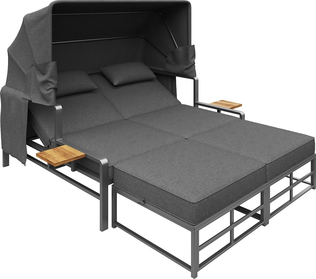 Set de lounge pentru grădină pentru 2-4 persoane, Gri închis | Aosom Romania