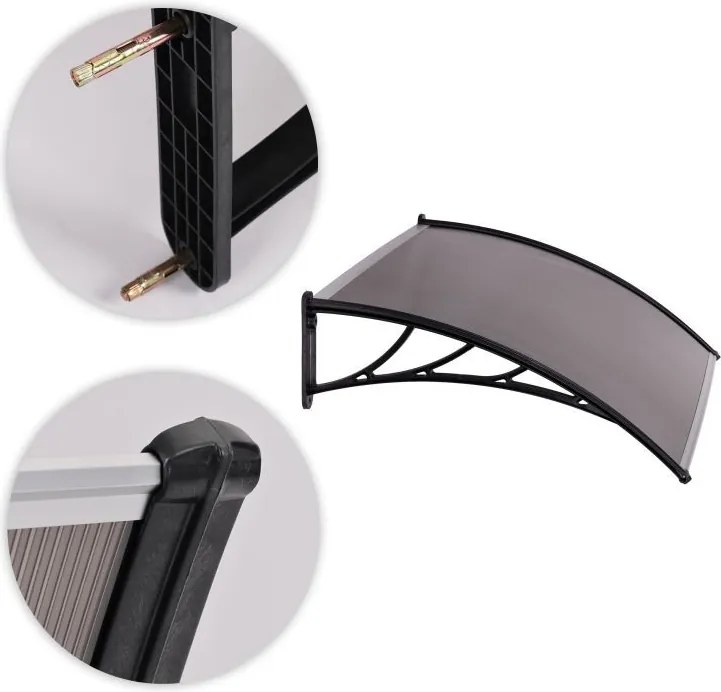 Acoperiș din policarbonat deasupra ușii din față - fum Lățime: 80 cm | Lungime: 100 cm