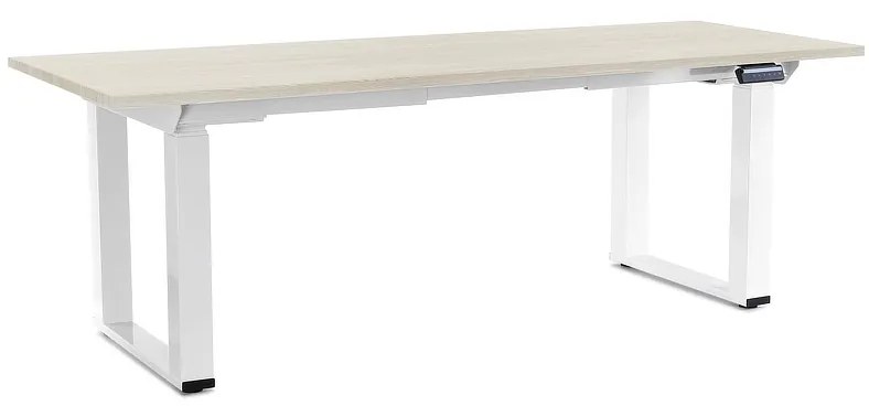 Masă înălțime reglabilă OfficeTech Strong 200 x 80 cm, picioare albe, frasin alb