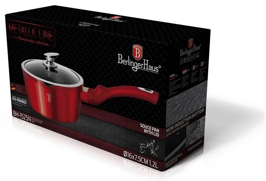 Oală marmorată 16 cm cu capac, 1.2 L Berlinger Haus BH 1525N, Burgundy Metallic Line, antiaderentă
