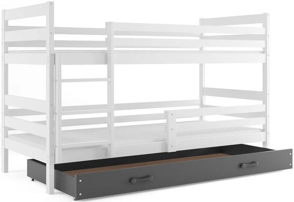 Expedo Pat supraetajat RAFAL 2 + SD + saltea + somieră GRATIS, 90x200 cm, alb, grafit