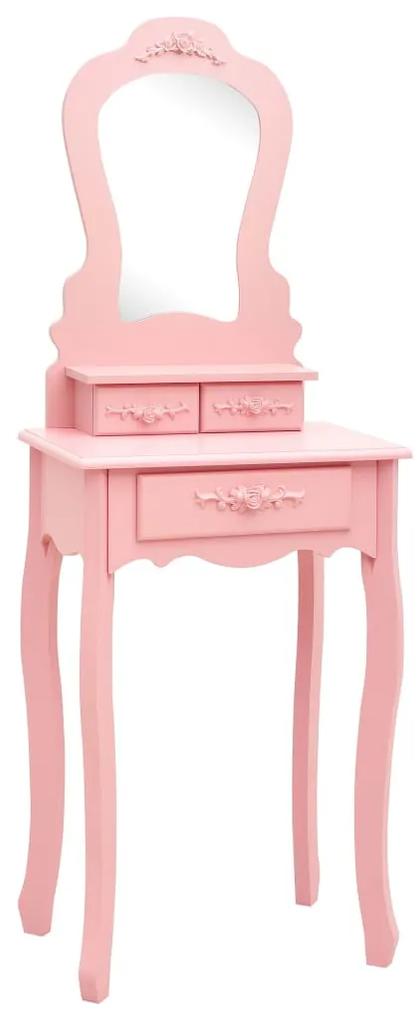289311 vidaXL Set masă de toaletă cu taburet roz 50x59x136 cm lemn paulownia
