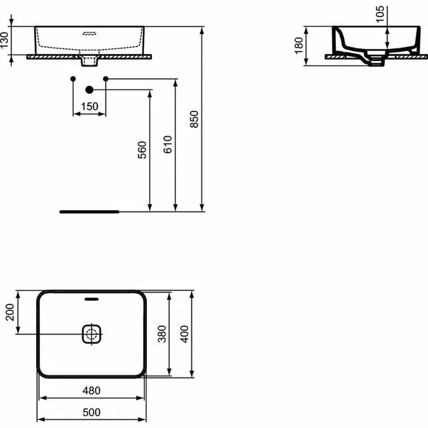 Lavoar pe blat Ideal Standard Strada II dreptunghiular 50x40 cm