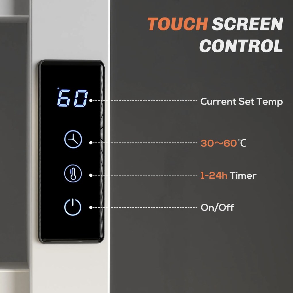 HOMCOM Uscător de Prosoape Electric cu 10 Bare, Timer, Afișaj LCD și Temperatură Reglabilă, 45x11x80 cm, Alb | Aosom Romania