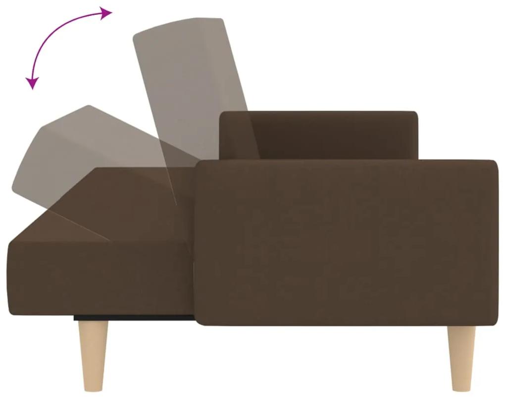 Canapea extensibila cu 2 locuri si taburet, maro, textil Maro, Cu suport de picioare