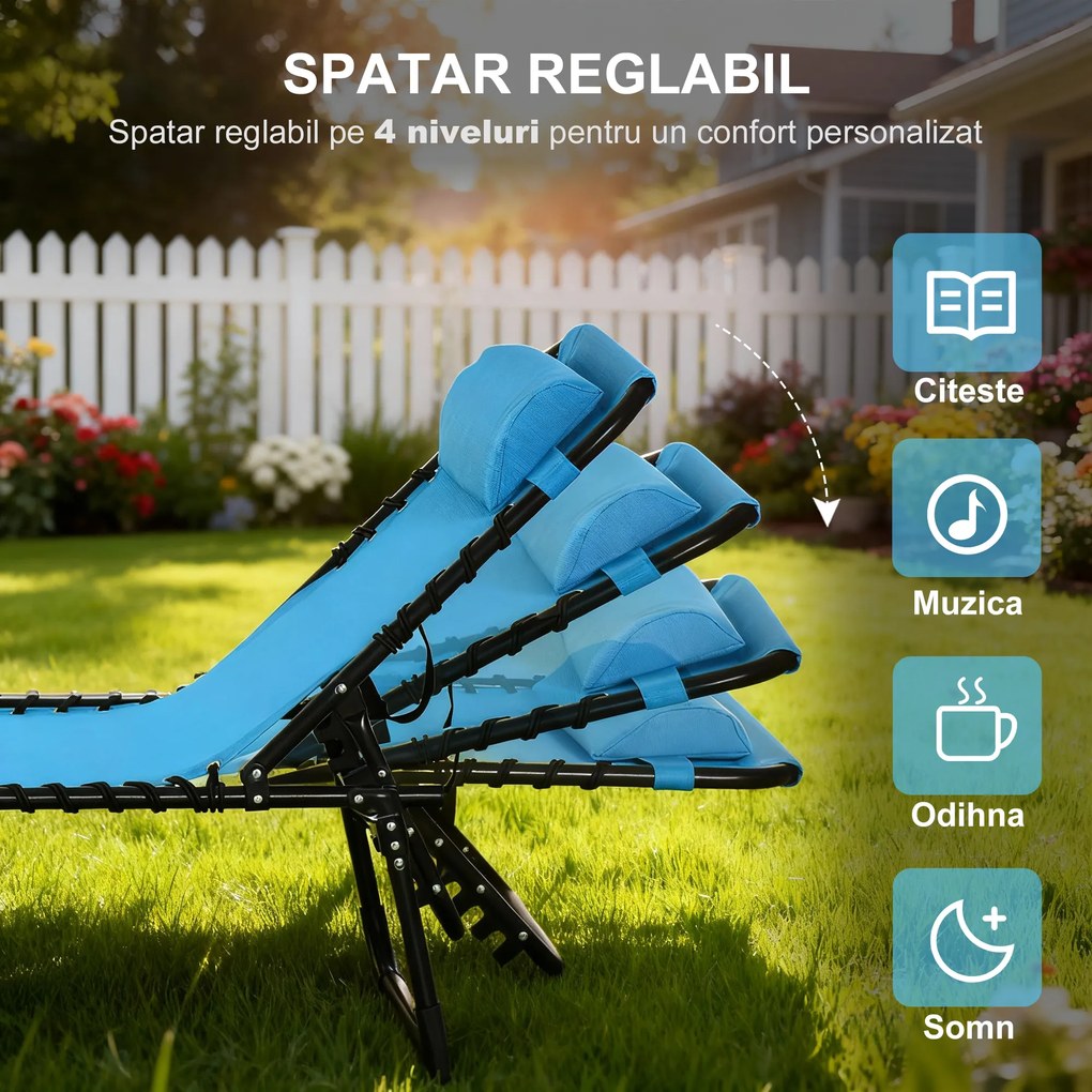Outsunny Șezlong de Plajă Reclinabil în 3 Poziții - Alb Crem | Aosom Romania