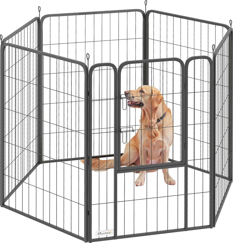 PawHut Țarc pentru câini cu 6 panouri, robust, cu ușă sigură, pentru interior și exterior, pentru grădină, camping, 100 cm înălțime | Aosom Romania