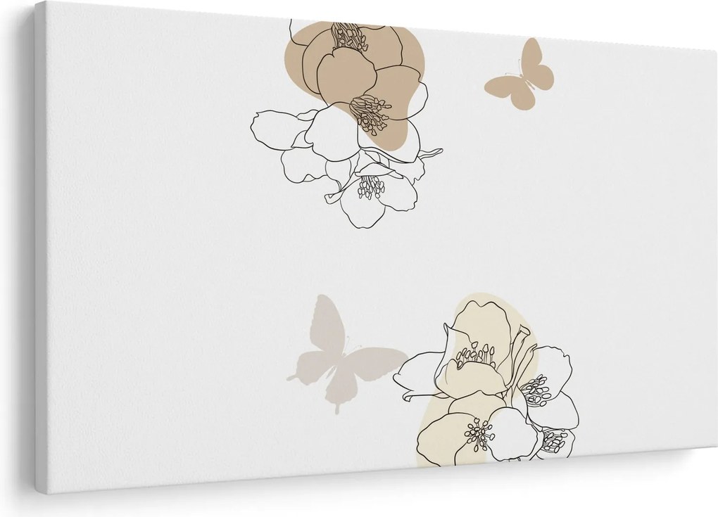 Tablou - Flori bej cu fluture N⁰2 (90x60 cm)