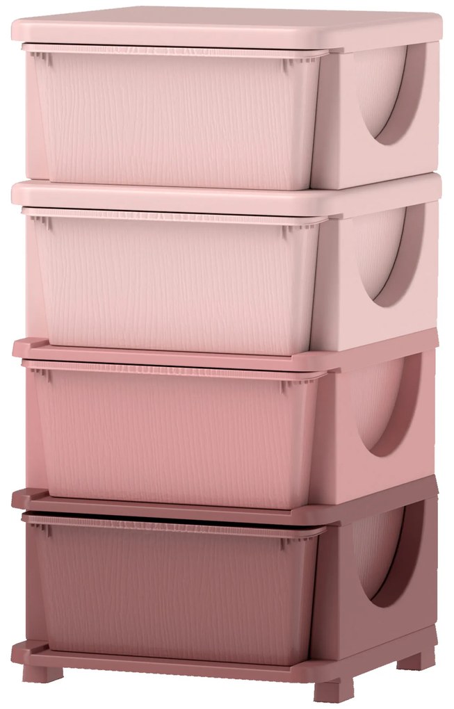 HOMCOM Cutii de depozitare pentru copii, 4 sertare, muchii rotunjite, design ridicat, 37x37x76 cm, Roz | Aosom Romania
