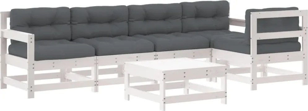 vidaXL Set mobilier relaxare grădină&perne 6 piese alb lemn masiv pin