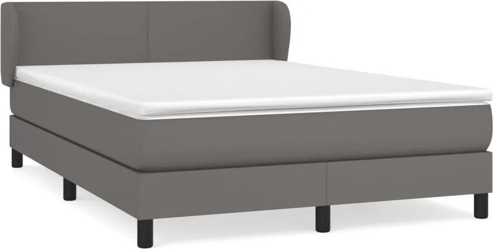 vidaXL Pat box spring cu saltea, gri, 140x190 cm, piele ecologică