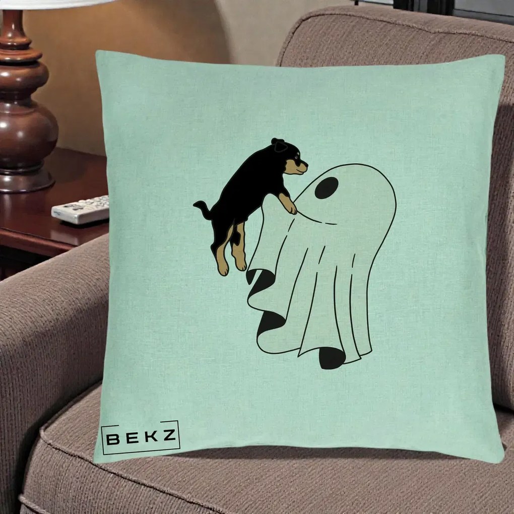 Perna Decorativa Caine Rottweiler Fantoma Halloween, 40x40 cm, Verde Menta, Husa Detasabila, Perna Inclusa, BEKZ®