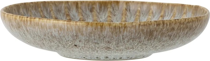 Farfurie adâncă din ceramică artizanală verde perlat cu striații fine și accente rustice 22×5 cm, „Fleur"
