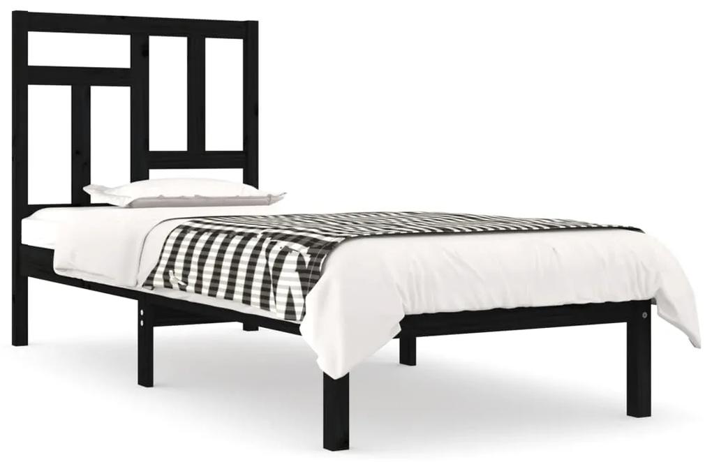 3104507 vidaXL Cadru de pat mic single, negru, 75x190 cm, lemn masiv