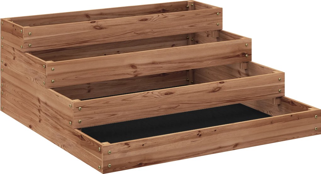 Outsunny Strat Înălțat de Grădină cu 4 Niveluri, Jardinieră de Balcon cu Bază Deschisă și Căptușeală, 113x113x46 cm, Maro | Aosom Romania